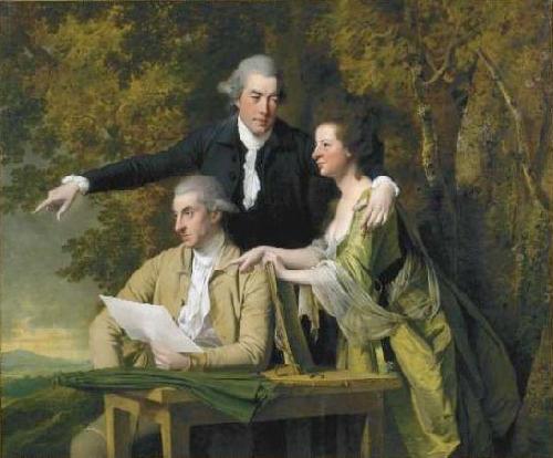 Joseph wright of derby D Ewes Coke his wife, Hannah, and his cousin Daniel Coke, by Wright, oil painting picture